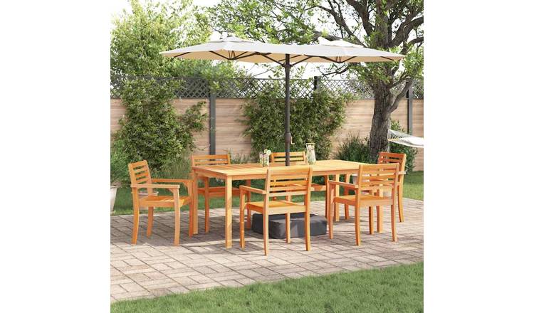 Walplus 7 Piece Solid Acacia Wood Garden Dining Set - Brown - 200 x 100 x 74 cm