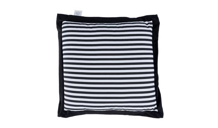 Homescapes Cotton Striped Fringed Seat Pad Cushion - Black and White