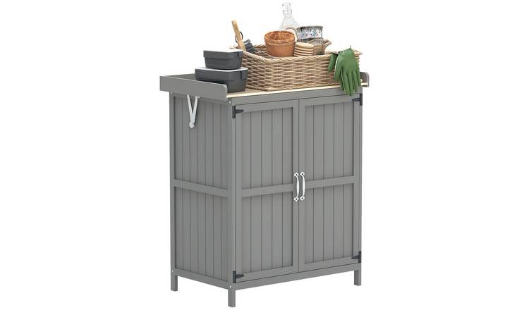 Outsunny Wooden Garden Shed with Hinged Roof and Shelf - Grey