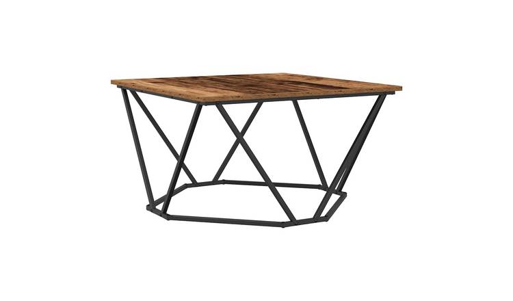Walplus Engineered Wood and Steel Coffee Table - Dark Wood - 80 x 80 x 45 cm