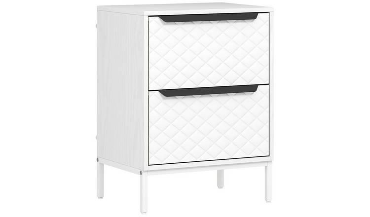 HOMCOM 2 Drawer Fabric Dresser with Metal Handles and Wood Effect Top - White