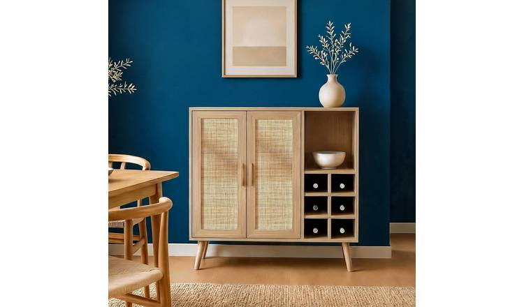 Home Source Astbury 2 Door Rattan Wine Cabinet - Natural