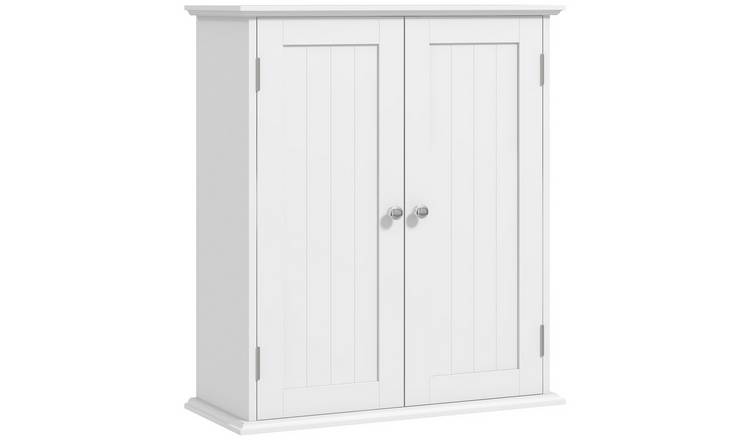 HOMCOM 3 Tier Wall Mounted Bathroom Cabinet with Shelf and 2 Doors - White