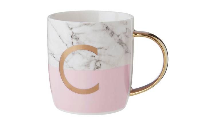 Orsina Frosted Deco C Marble Effect Monogram Mug – Pink