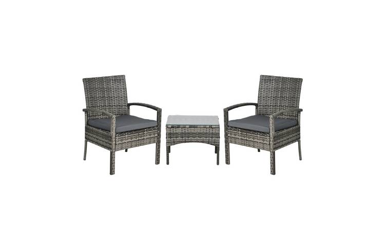 Outsunny Rattan Glass Top Bistro Set - Mixed Grey