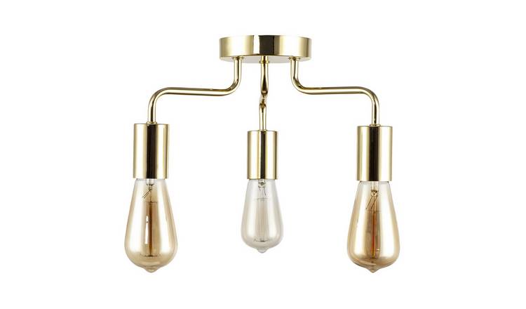 Happy Homewares Polished Gold Semi Flush to Showcase Ceiling Light - 36cm