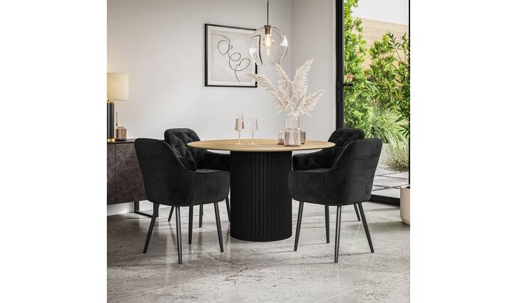 Furniture Online Arlo Anika Oak Top w Oak Legs Dining Table & 4 Black Chairs