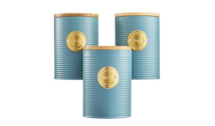 Cooks Professional 3 Piece Ribbed Kitchen Storage Set - Teal/Gold