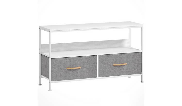 HOMCOM 2 Foldable Linen Drawers TV Stand Cabinet - White