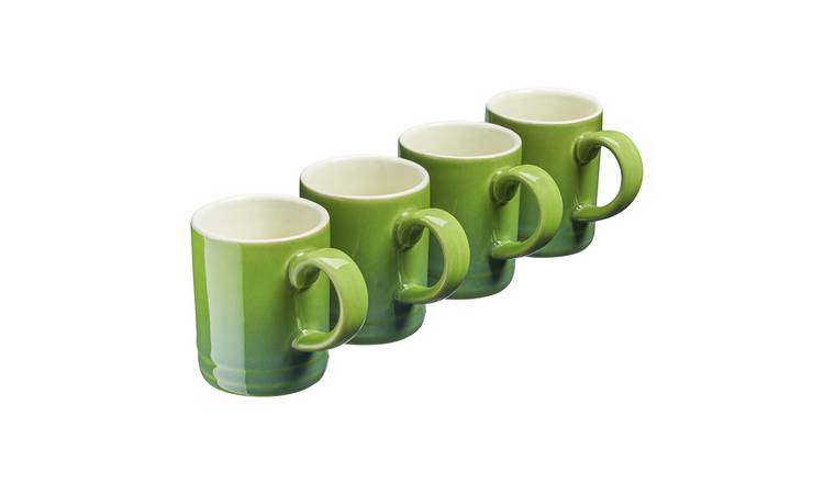 Cooks Professional Set of 4 Mini Stoneware Espresso Coffee Cups 100ml - Green