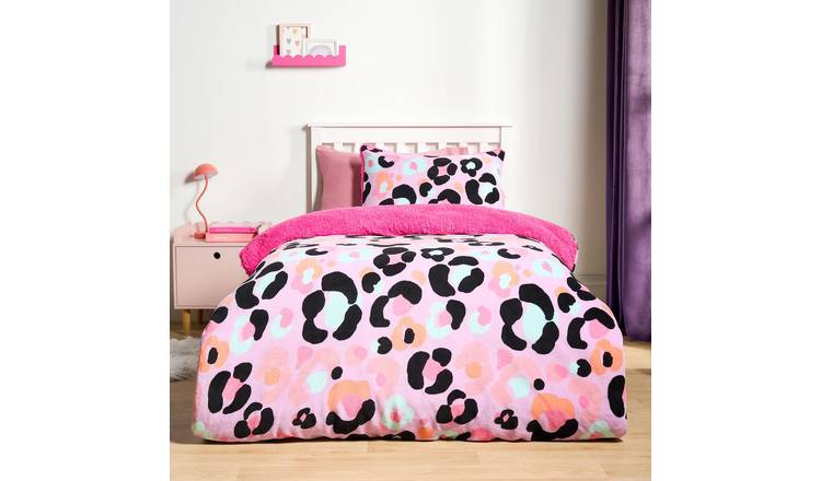 OHS Leopard Sherpa Fleece Reversible Duvet Cover Set Lilac - Single