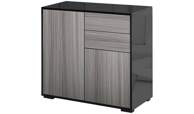 HOMCOM Storage Sideboard with 2 Doors and Gloss Frame - Black Light Grey