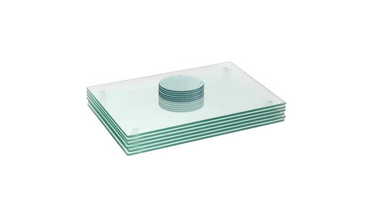 Harbour Housewares 12 Piece Glass Placemats & Round Coasters Set - Clear