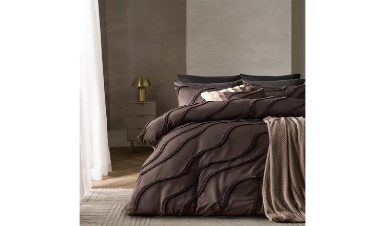 OHS Coffee Tufted Contour Bedding Duvet Cover Set - Double