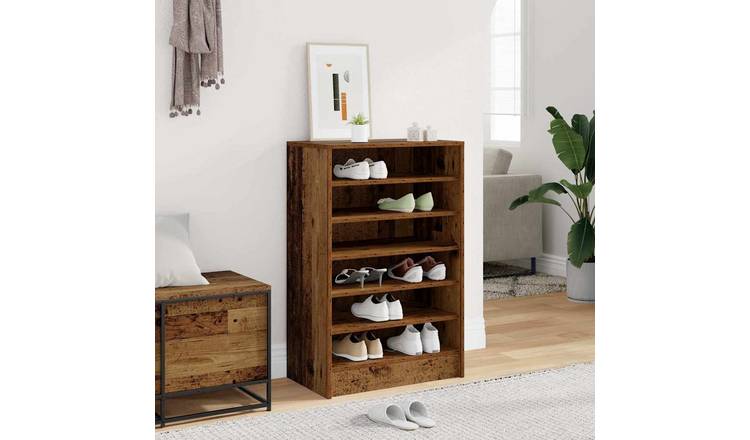 Walplus Engineered Wood Shoe Cabinet - Old Wood - 60 x 35 x 92 cm