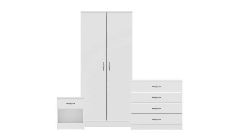 Vida Designs Riano Bedroom Set (Bedside, 4 Drawer Chest, 2 Door Wardrobe)-White