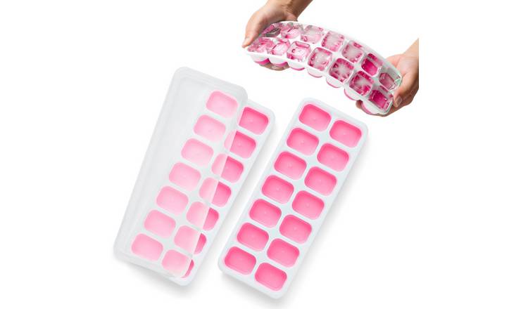 Keplin Stackable Lidded Silicone Ice Cube Trays - 2 Pack - Pink