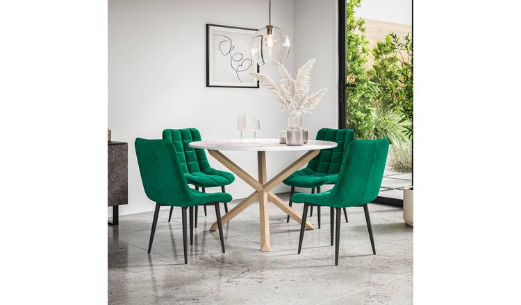Furniture Online Malvern Nova Marble Top Dining Table & 4 Green Chairs