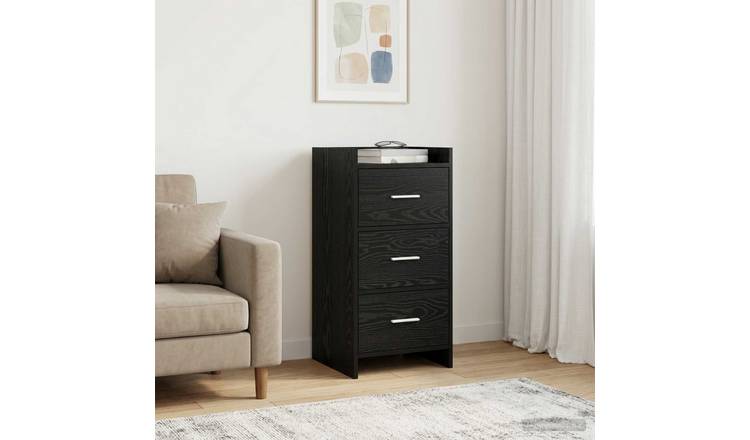 Walplus 3 Drawer Rectangular Sideboard - Black Oak - 40 x 36 x 80 cm