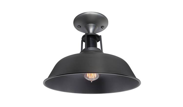 Energy Light Bulbs Barn Slotted Metal Flush Mount Ceiling Light - Pewter