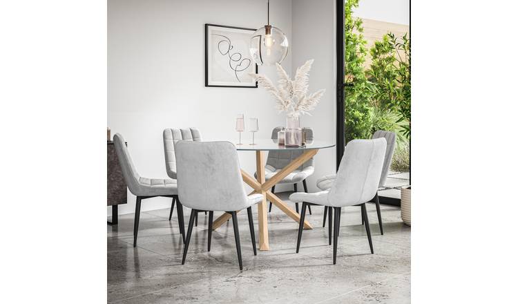 Furniture Online Malvern Nova Glass Top Dining Table & 6 Grey Chairs