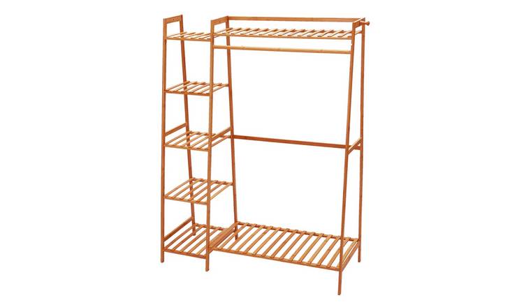 Living and Home Bamboo Garment Rack with 7 Shelves and Hooks - W110 x D40 x H140