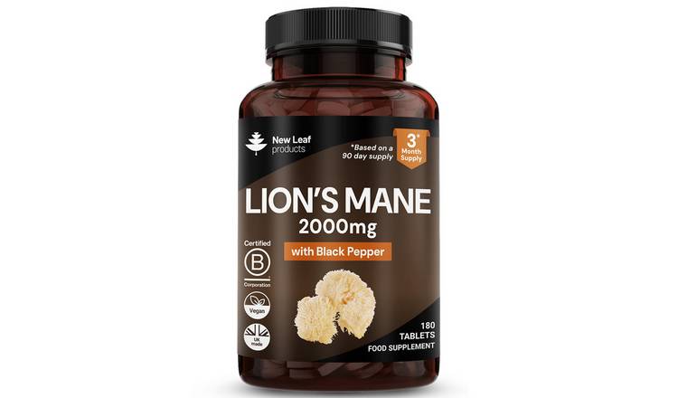 New Leaf Lions Mane Mushroom with Black pepper 2000mg - 180 Tablets