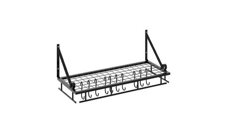 Living and Home Wall Mount Metal Pot Rack - Black