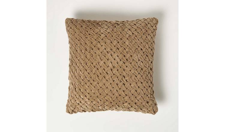 Homescapes Taupe Sofia Pleated Velvet Cushion - 45 x 45 cm