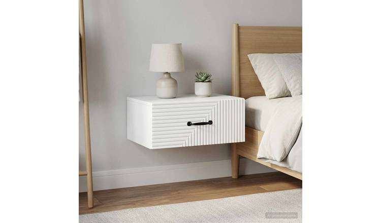 Walplus Pack of 2 Wall Mounted Bedside Drawer Unit - White - 49 x 34.5 x 20 cm