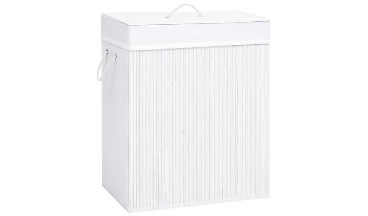 Walplus 100L Bamboo Laundry Basket - White - 52 x 32 x 62.5 cm