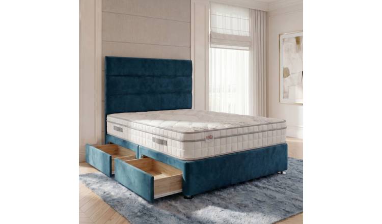 Somnior Regent Velvet Small Single 2 Draw Pocket Mattress Divan Bed Set - Navy