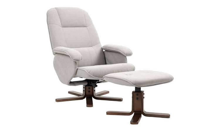 HOMCOM Wooden Swivel Recliner Armchair with Wooden Base - Light Grey
