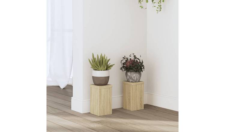 Walplus Pack of 2 Engineered Wood Plant Stand - Sonoma Oak - 10 x 10 x 18 cm