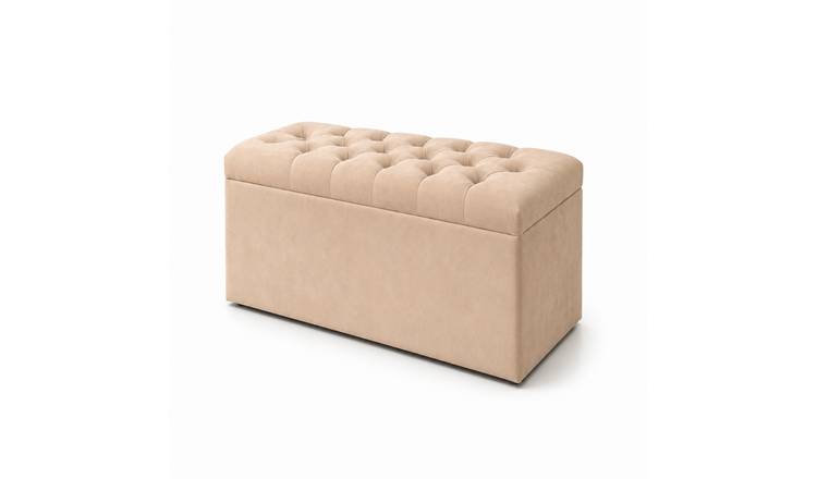 Comfy Deluxe Chesterfield Plush Velvet Storage Ottoman – Coffee