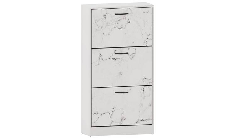 Vida Designs 3 Drawer Shoe Cabinet - White Marble
