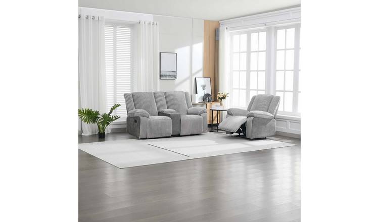 Furniture Online Verona Manual Recliner Cord 2+1 Seater Sofa Set - Grey