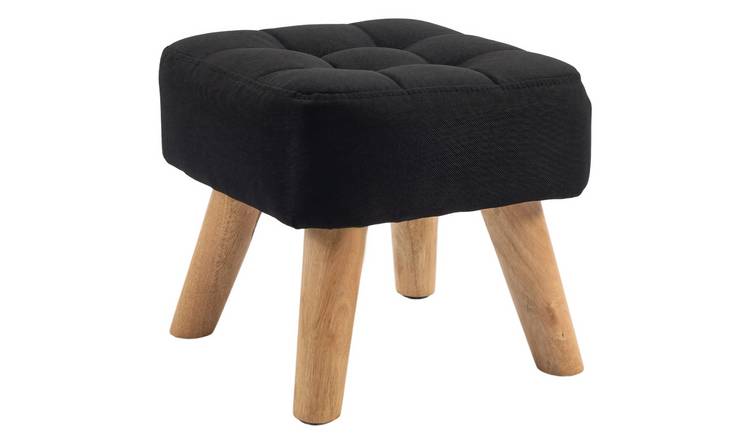 HOMCOM Linen Tufted Footstool with Rubber Wood Legs - Black