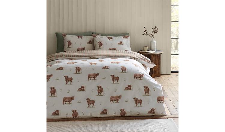 Catherine Lansfield Angus Highland Cow Duvet Cover Set - Super King - Natural