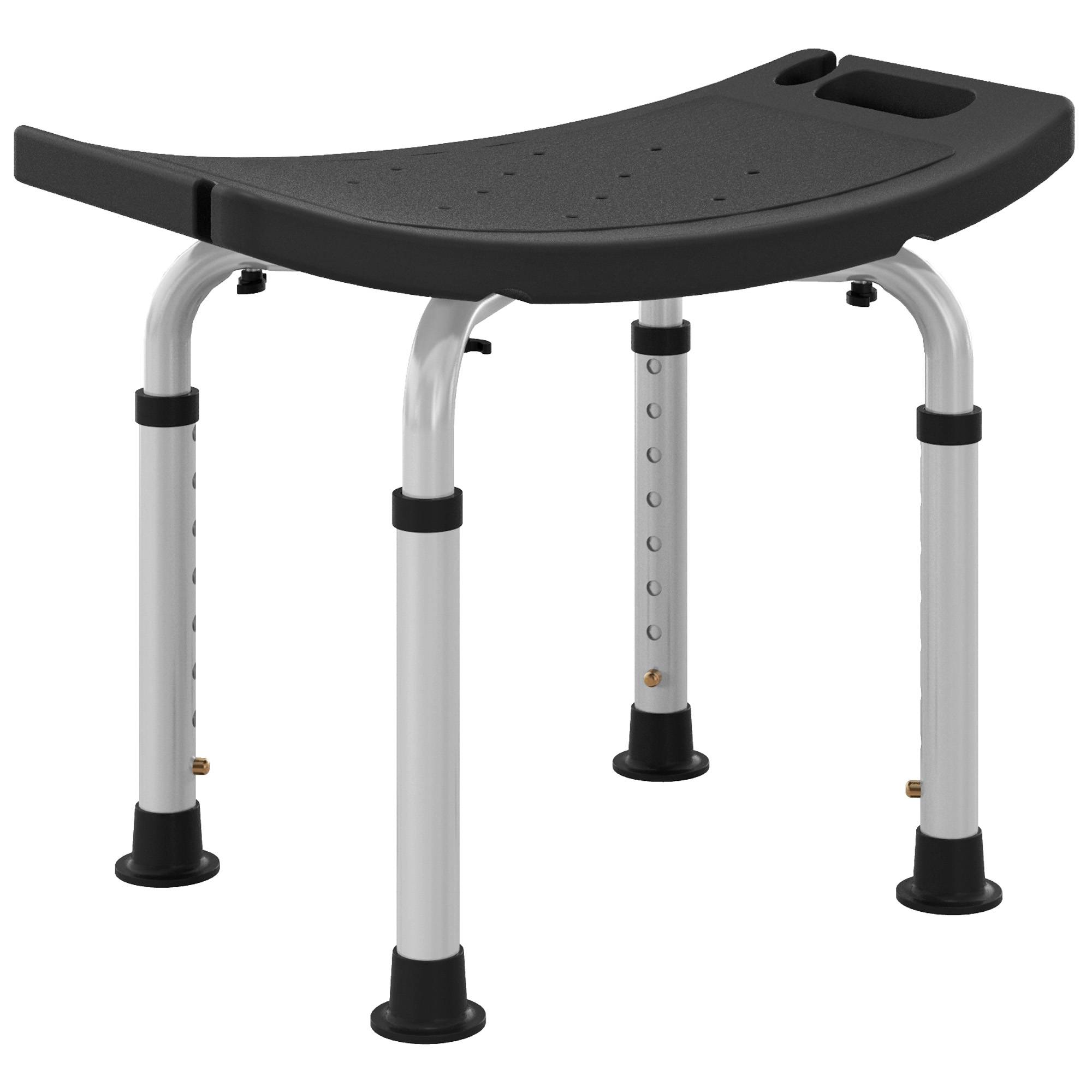 HOMCOM Height Adjustable Shower Stool with Aluminium Frame - Black - Image 1