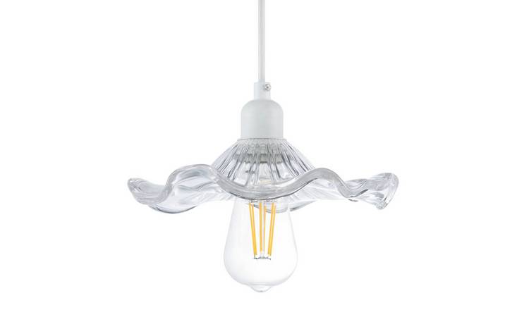 Happy Homewares Clear Lined Glass with Wavy Ruffled Edge Pendant Shade - 23cm