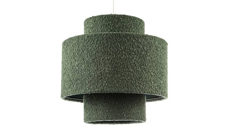 Happy Homewares Tiered in Forest Green Boucle Fabric Pendant Shade - 35cm