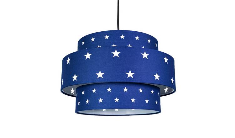 Happy Homewares Blue Triple Tier Cotton Fabric Childrens Pendant Shade - 30cm