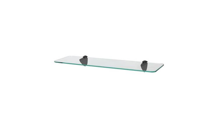 Harbour Housewares Rounded Floating Glass Bathroom Shelf - Clear/Black