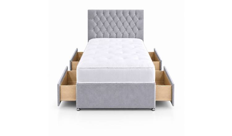 Comfy Deluxe 4ft6 Double     4 Drawer  Velvet  Divan Bed Set -  Silver