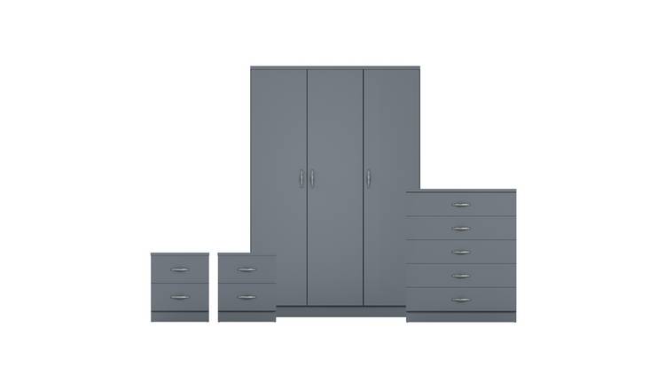 Vida Designs Riano Bedroom Set (Bedsides, 5 Drawer Chest, 3 Door Wardrobe)- Grey