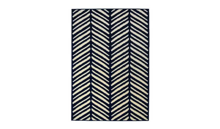 Mega Flooring Navy Modern Abstract Rug - 60 x 180cm