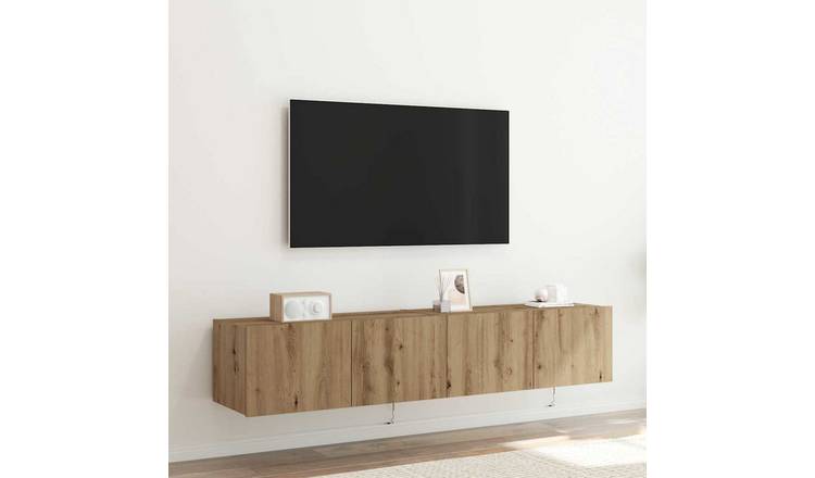 Walplus 2 Piece Engineered Wood TV Wall Cabinet - Artisan Oak - 80 x 35 x 31 cm