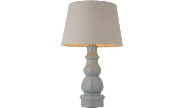 Loops Direct 40.5cm Ceramic Table Lamp - Blue Grey Glaze Grey Linen