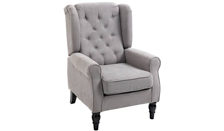 HOMCOM Wooden Button Tufted Snow Flannel Armchair for Living Room - Grey